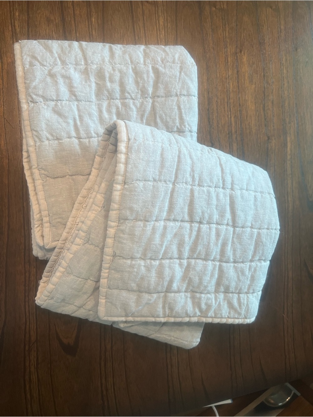 2 West Elm Linen/cotton Stitch Quilted Pillow Shams  Standard Size light blue